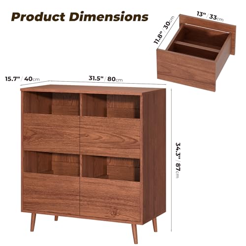 Record Player Stand with Vinyl Storage, Mid-Century, Brown