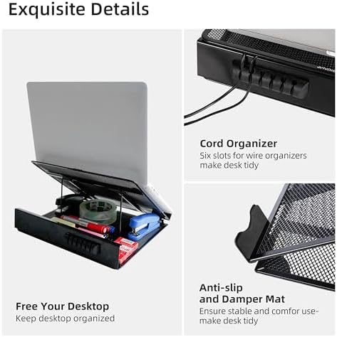 DESIGNA Metal Mesh Ventilated Adjustable Laptop Stands Computer Notebook Holder Stand Riser Compatible with Apple MacBook Air Pro Dell XPS HP Samsung Lenovo More Laptops up to 19"- Black