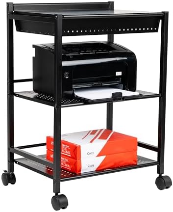Mind Reader Cart with Covered Compartment, Office Organizer, Storage, 3-Tier, Office, Metal, 20" L x 14.25" W x 28.75" H, Black
