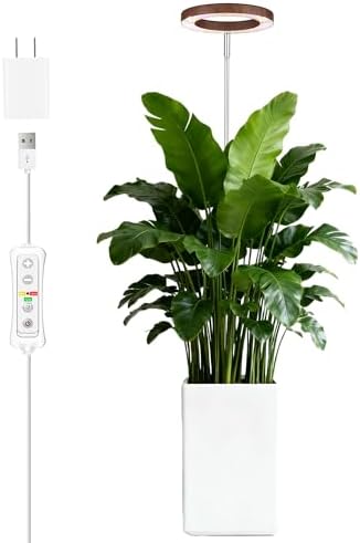 yadoker Grow Light for Large Indoor Plants, Full Spectrum LED Plant Light, Height Adjustable for Tall Plants, Auto On/Off Timer, 5V Safe Low Voltage Walnut Grain Grow Lamp for Home & Office
