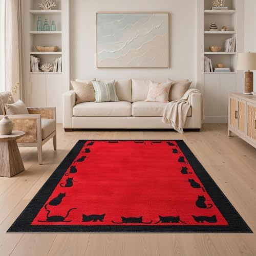5'x7' Red Cat Crimson Artistic Washable Area Rug