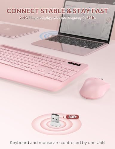 SABLUTE Wireless Keyboard and Mouse Combo, Full Size, Ergonomic Wrist Rest