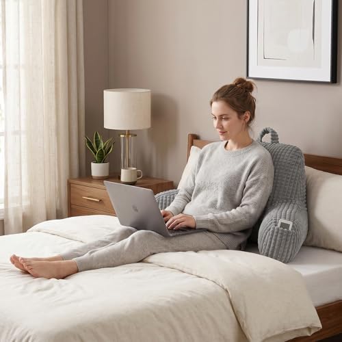 Reading Pillow with Arms for Bed Sitting,Gray Flannel