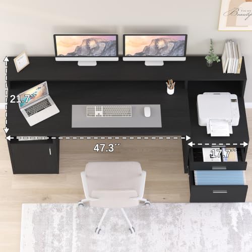 65" Black Computer Desk with 3 Drawers & Printer Shelf for Home Office