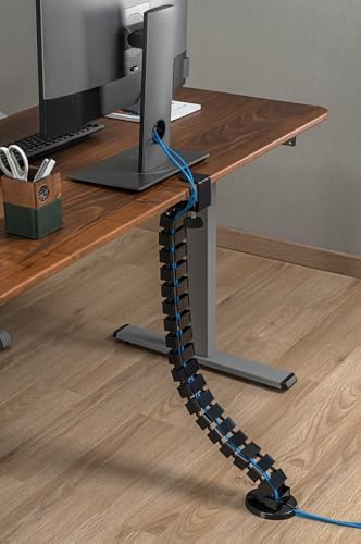 mywall HZ43L Cable Guide with a Length up to 1,347 mm, Cable Management for Desks with Clamp Fixation, Cable Tube Cable Duct Round, 4-Way Channel System with Modular Swirl Structure