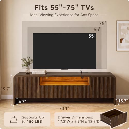70” Fluted TV Stand for 75 Inch TV, Modern Media Console