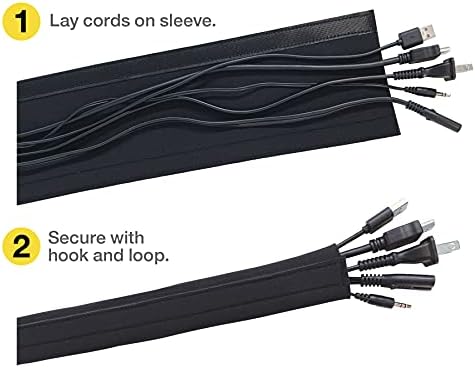 Wrap-It Storage Hook and Loop Cable Sleeve, Black, 48", 2-Pack