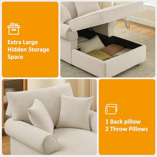 63.78" Oversized Chaise Lounge Chair with Storage, Chenille Beige