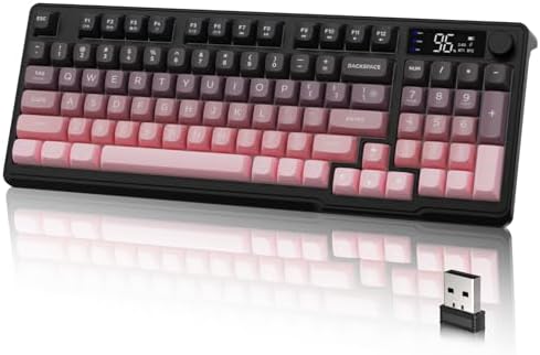 LexonElec M96 Wireless Keyboard, Low Profile Quiet Typing Membrane Gaming Keyboard with Smart Display & Knob, RGB Backlit, USB C Rechargeable, 94 Keys PBT Keycap for Windows PC, Mac, Linux-BlackBerry