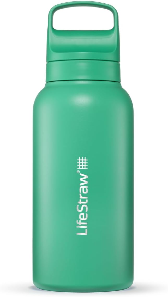 LifeStraw Go Series – Insulated Stainless Steel Water Filter Bottle for Travel and Everyday Use, Removes Bacteria, Parasites and Microplastics, Improves Taste, 1L Cactus Green