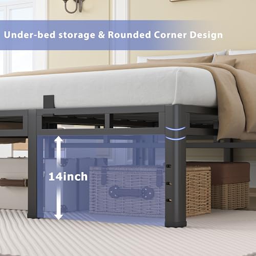 King Size Metal Platform Bed Frame, 18 Inch Dual-Layer Heavy Duty Base