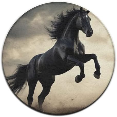Fashion Round Area Rug Large Non Slip Carpet, Horse Black Unisex Home Decor Mat