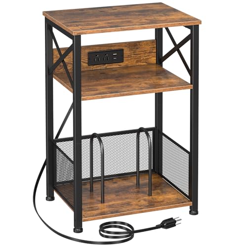 Record Player Stand with Charging Station, Vinyl Record Storage
