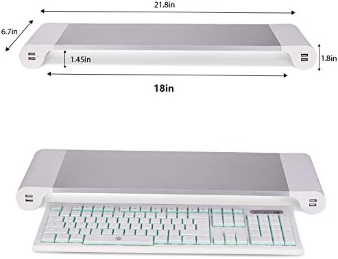 PG Silver Monitor Stand Riser with 4-Port USB Charging ports, Convenient keyboard organiser,Desktop Organizer for Computer, Laptop, TV, Printer - Ergonomic Keyboard Tray & Storage Shelf.
