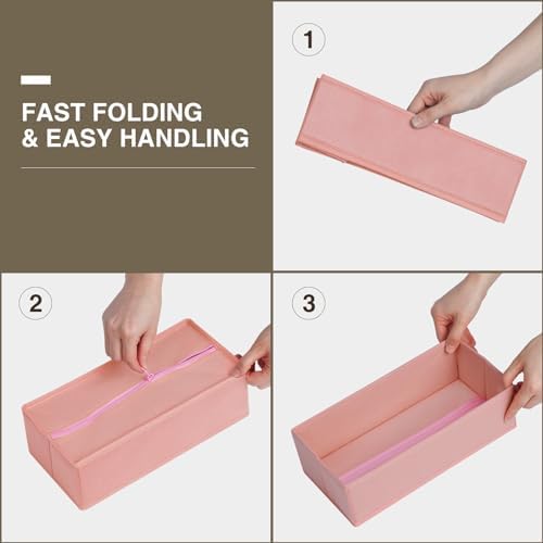 DIMJ Drawer Organizers for Clothing, Set of 4 Dresser Drawer Organizers, Fabric Closet Organizers and Storage, Drawer Dividers for Baby Clothes, Socks, Belt, Tie (Pink)