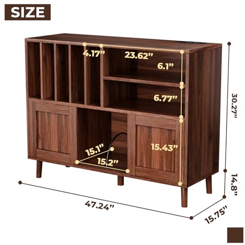 XL Record Player Stand with Sliding Doors,500+ Vinyl Record Storage Cabinet