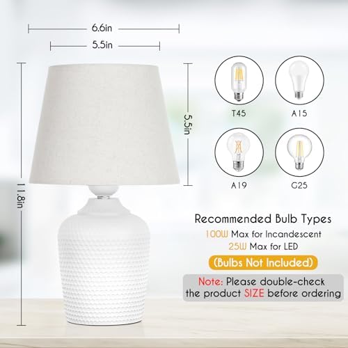 11.8’’ Small Table Lamps Set of 2 for Bedroom Kid’s Room, Beige & White