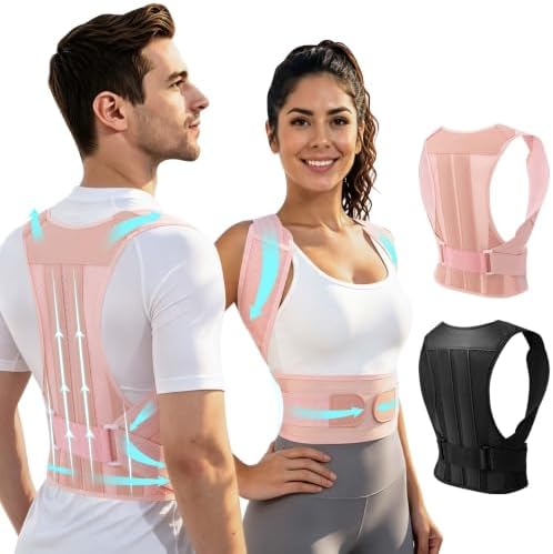 Posture Corrector for Women and Men Full Back Support Brace Adjustable Breathable Full Back Shoulder Straightener for Scoliosis (Pink, X-Large)
