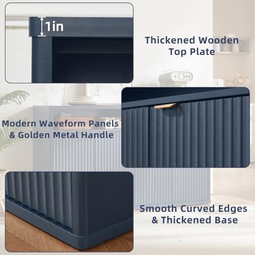 45-Inch Fluted Buffet Cabinet with 3 Doors,Dark Blue