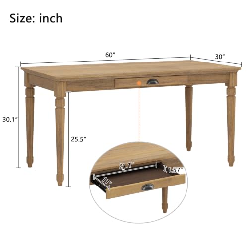 60" Rustic Farmhouse Wood Writing Desk with Storage Drawer