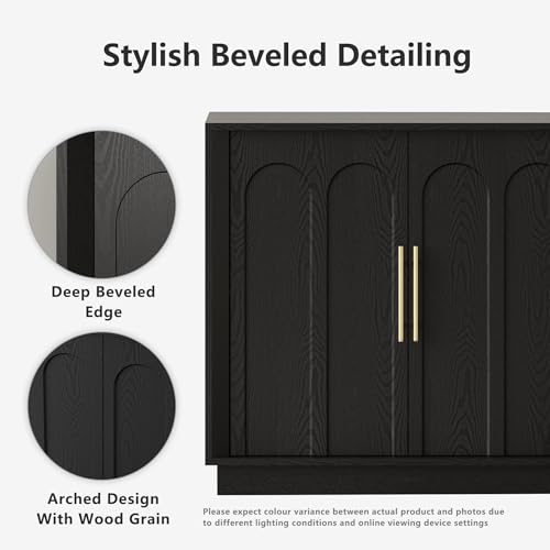 67" Sideboard Buffet Cabinet with Storage, Arched Doors, Black