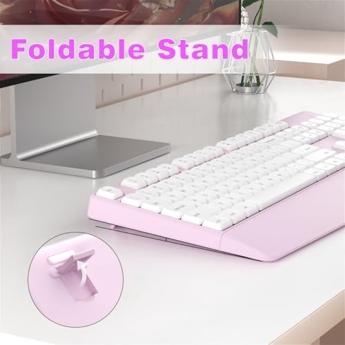 Ergonomic Wireless Keyboard and Mouse Combo with Wrist Rest (White Pink)