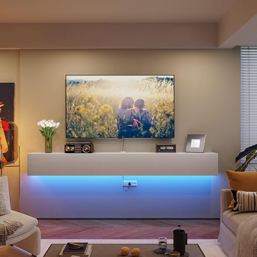 47'' Floating TV Stand,High Gloss Wall Mounted TV Console,White