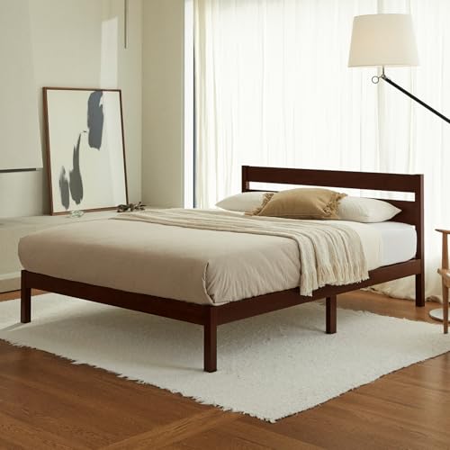 Classic Wood Platform Bed Frame with Headboard, Essential, Noise Free, Under Bed Storage, No Box Spring Needed, Easy Assembly (Walnut, Full)