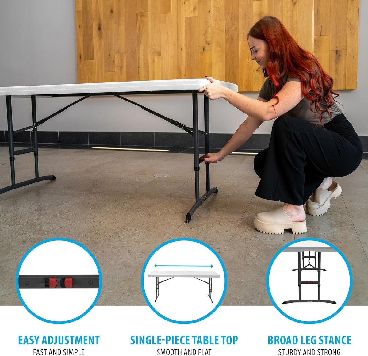 6-Foot Nesting Folding Table, Adjustable Height, White Granite