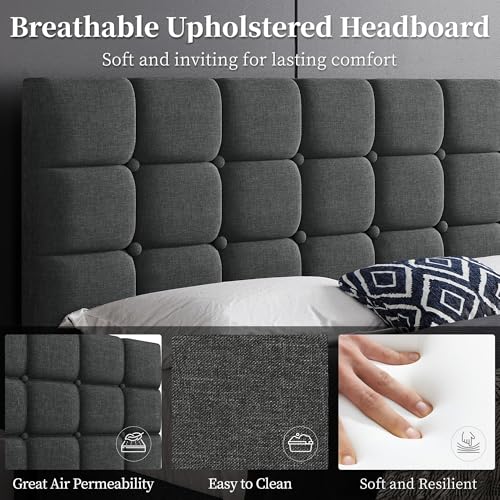 Yaheetech King Size Upholstered Tufted Bed Frame with Headboard