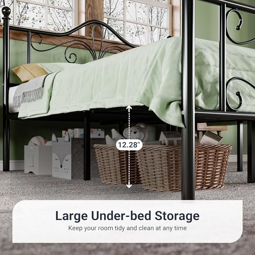 Metal Queen Platform Bed Frame, Butterfly Pattern Design, Black