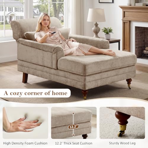 59.45'' Chaise Lounge Chair with Adjustable Backrest, Chenille Camel