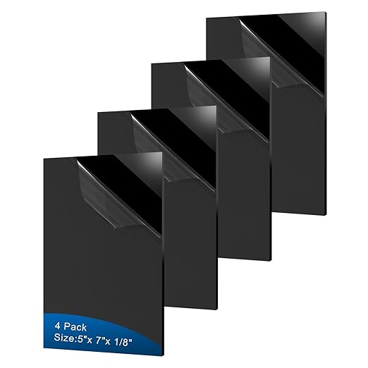 4 Pieces Black Acrylic Sheet, 5 x 7 Inch 1/8 Inch Thick, Black Cast Plexiglass Sheets for DIY Display, Handcraft, Home Decor, Painting, Display Stand, Photo Frame, Easy to Cut