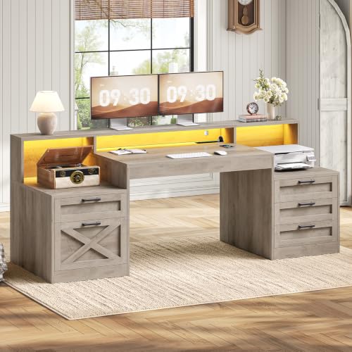 63" Executive Office Desk with 5 Drawers, Grey