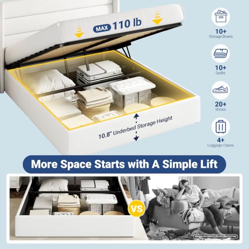 Full Size Lift Up Hydraulic Storage Bed Frame White