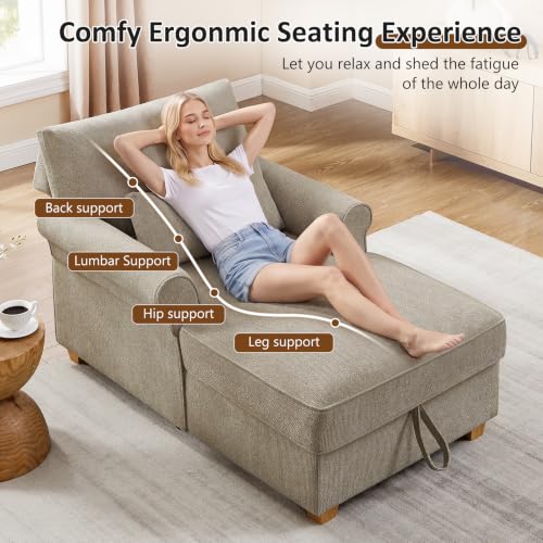 63.39" Oversized Chaise Lounge Chair with Storage, Chenille Camel