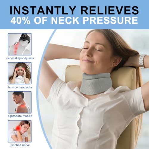 Neck Brace Cervical Collar, Neck Support Brace for Sleeping, Soft Memory Foam Padding Relieves Cervical Spine Pressure, Sleeping Upright, Snoozing, Sleep Apnea for Women & Men(Comfy-Soft Grey)