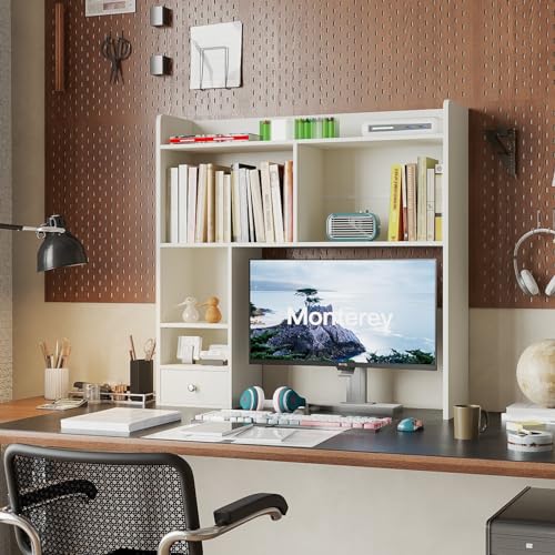 Desktop Bookshelf, 36.4" DormDesk Hutch with 5 Shelves
