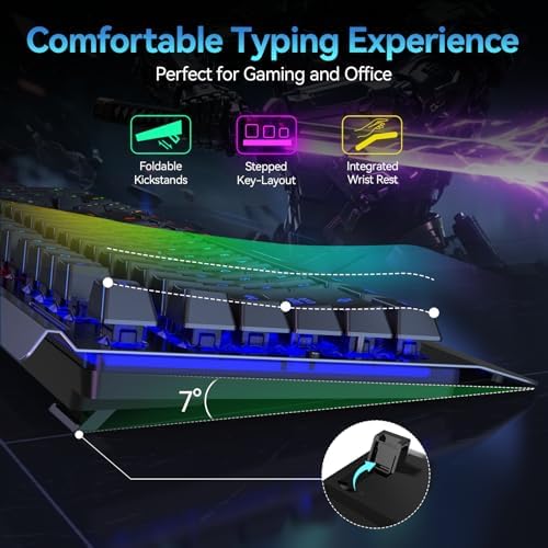TECKNET Wireless Gaming Keyboard, 4000mAh Rechargeable Keyboard