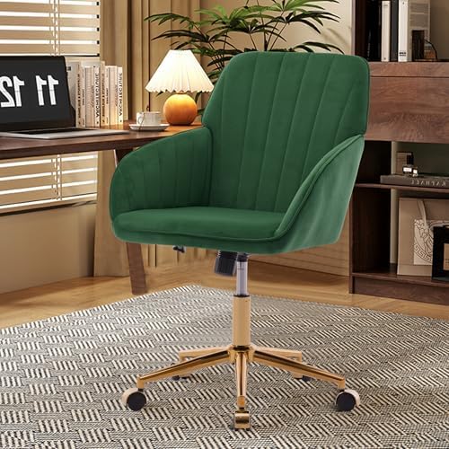 Home Office Desk Chair, Ergonomic Swivel Task Chair, Gold Metal Base