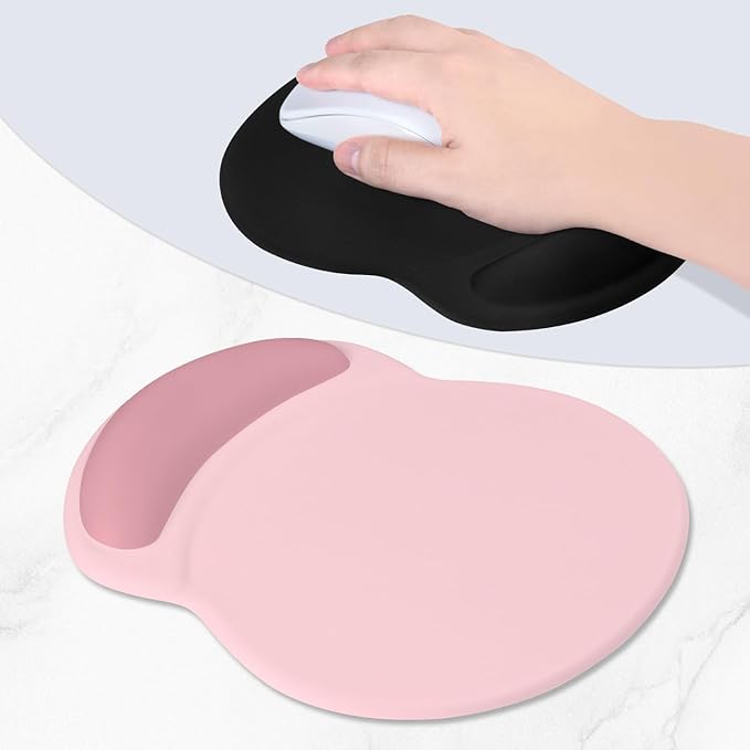 ITNRSIIET Ergonomic Mouse Pad with Comfort Gel Wrist Rest, Non-Slip PU Base, Smooth Textured Surface, Reduces Hand Fatigue & Wrist Pain, 8.7 x 7.2 Inch for Office Gaming Home, Pink Accent