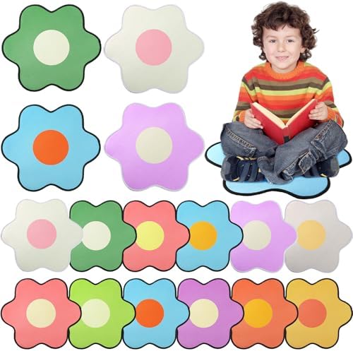 Coume 12 Pcs Flower Carpet Seats for Classroom 15.5 Inch Daisy Flowers Shaped Classroom Rug Floor Mat Floor Cushions Group Activity Spots Marker for Teaching and Playroom