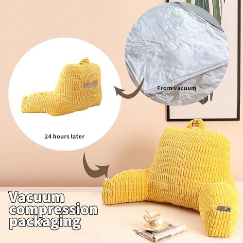 Reading Pillow for Sitting in Bed with Arm,Yellow Corduroy,M