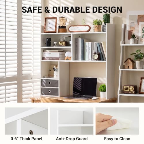 Desktop Bookshelf, High-Capacity Desk Hutch Organizer, White