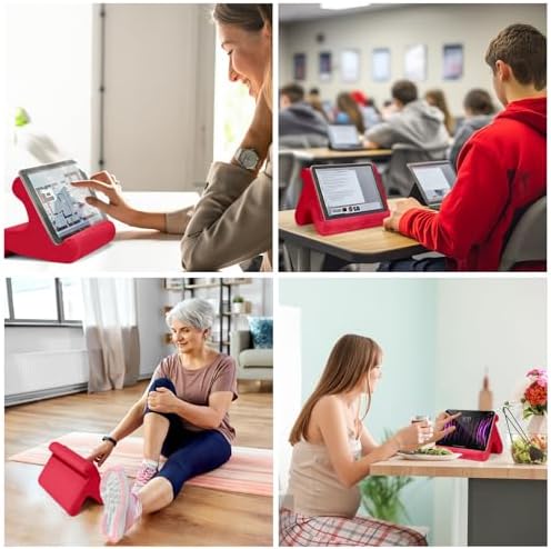 Universal Multi-Angle Tablet Stand Holder-Soft Pad Stand with black phone holder for Lap,Knee,Sofa and Bed,Compatible with iPad Pro 9.7,10.5,12.9 Air Mini 4 3,Kindle,Galaxy Tab,E-Reader (Wine Red)