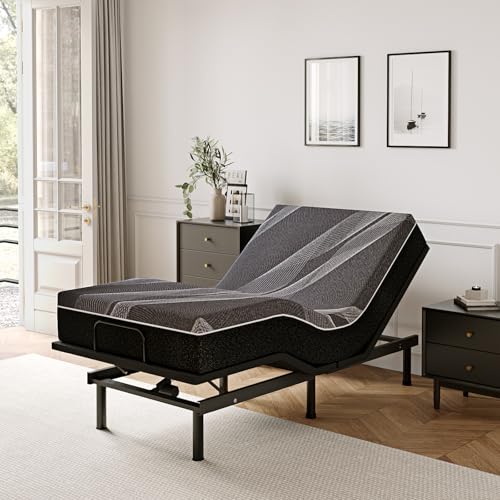Full Size Adjustable Bed Frame + 12 Inch Gel Memory Foam Mattress