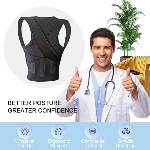 Posture Corrector for Women,Back Brace Adjustable Upper Posture Support, with 3 Thicker Support Ribs, One-Piece Back Design, Spine Alignment & Lower Back Pain Relief (Black, Medium)
