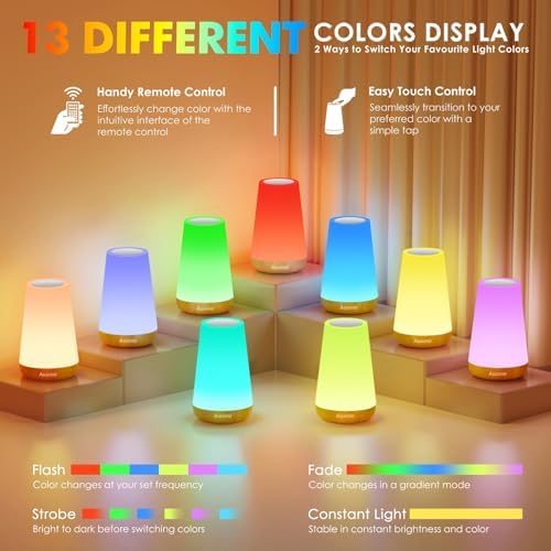 Auxmir Rechargeable Night Light, Remote Control Lamp, Light Brown-2 Pack