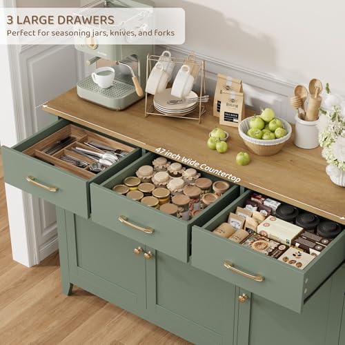 47" W Kitchen Buffet Sideboard Cabinet with Storage Drawers, Green