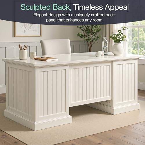 68" Executive Desk for Home Office & Study, Pure White